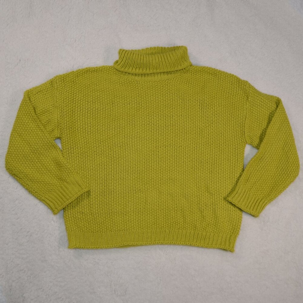 turtleneck sweater, chartreuse green chunky oversized knit size M